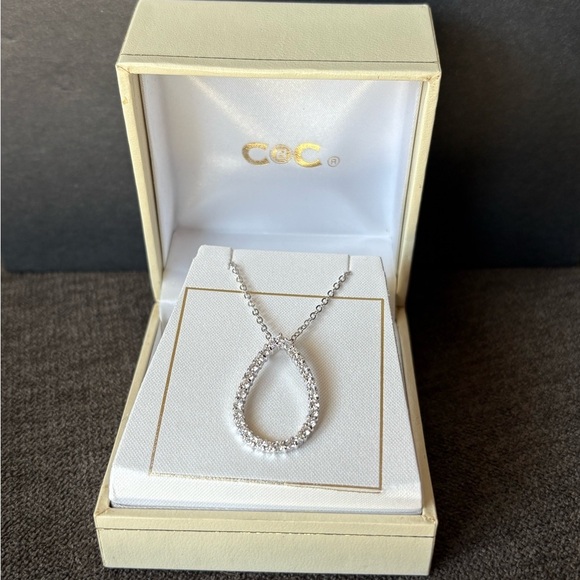 CBC Silver Tone Teardrop Rhinestone Necklace - Picture 1 of 2